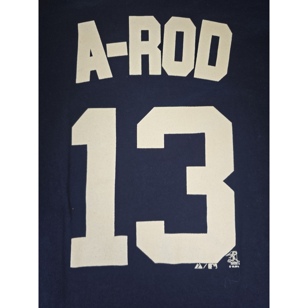 New York Yankees Men's L Shirt Blue Majestic Henley #13 Alex Rodriguez A-Rod